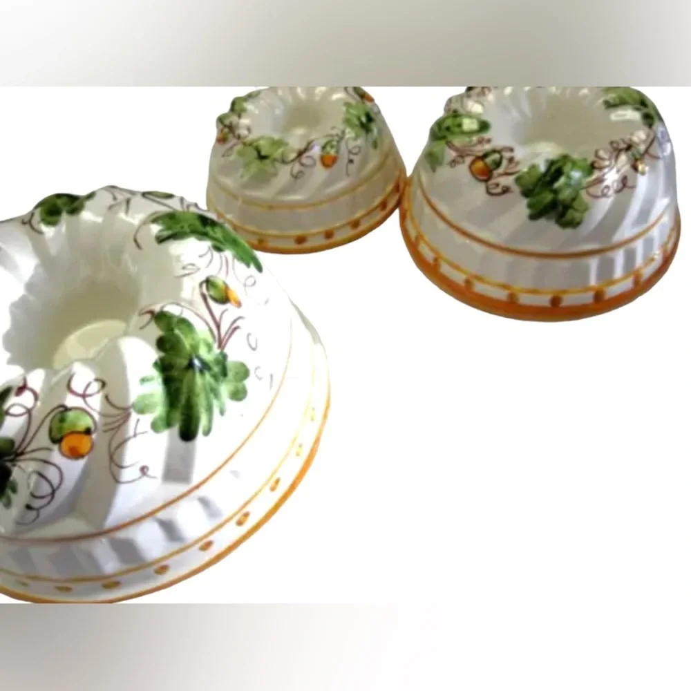3 Vintage Italian Ceramic Fluted Tube Pan Molds Hand Painted Signed Numbered
